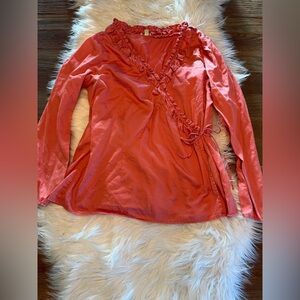 J Jill Coral Ruffle Wrap Blouse
